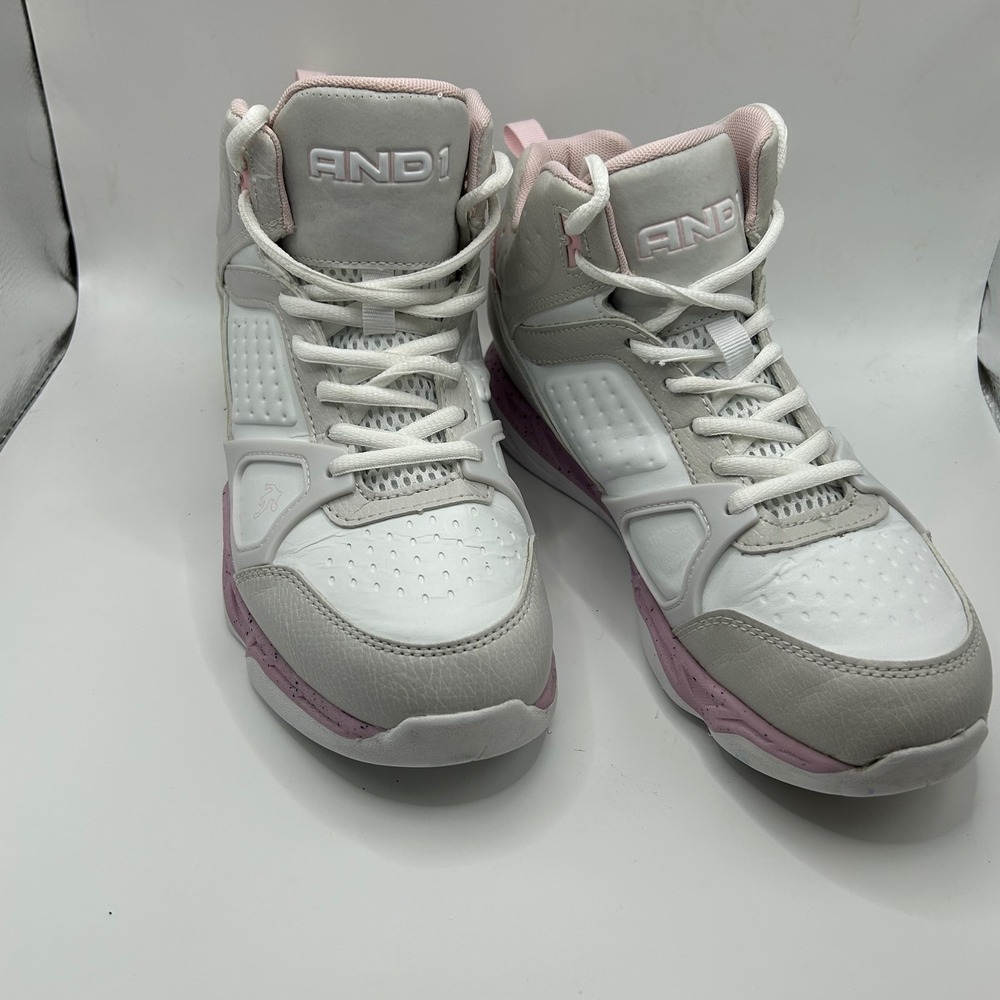 AND1‎ Kids White Grey Pink High Top Basketball Sneakers GGA143GX001 Size 6Y